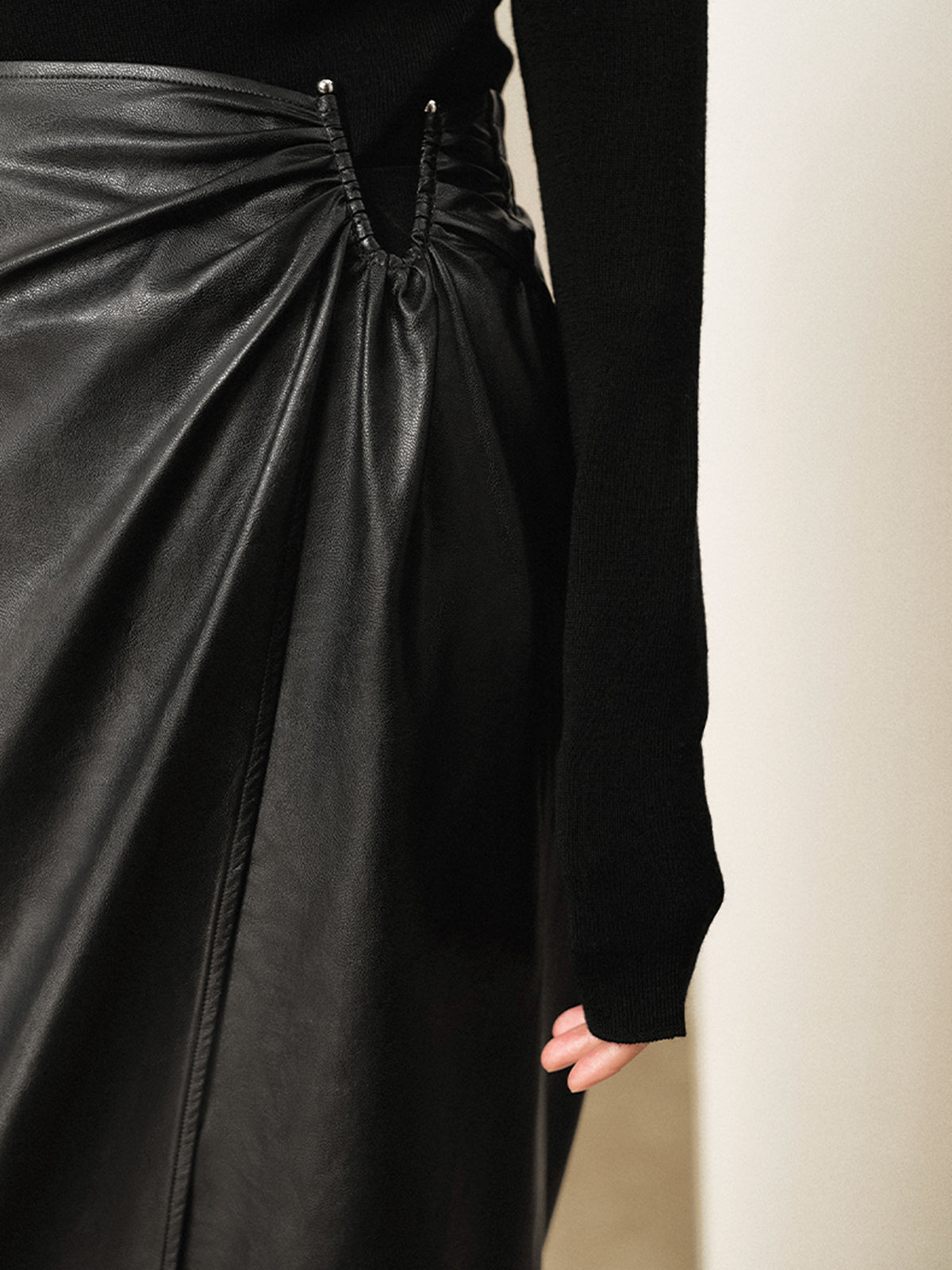 Ring Detail Leather Maxi Skirt