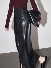 Leather Slit Maxi Skirt