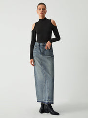 Minimalism Pockets Denim Maxi Skirt