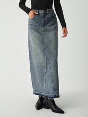 Minimalism Pockets Denim Maxi Skirt