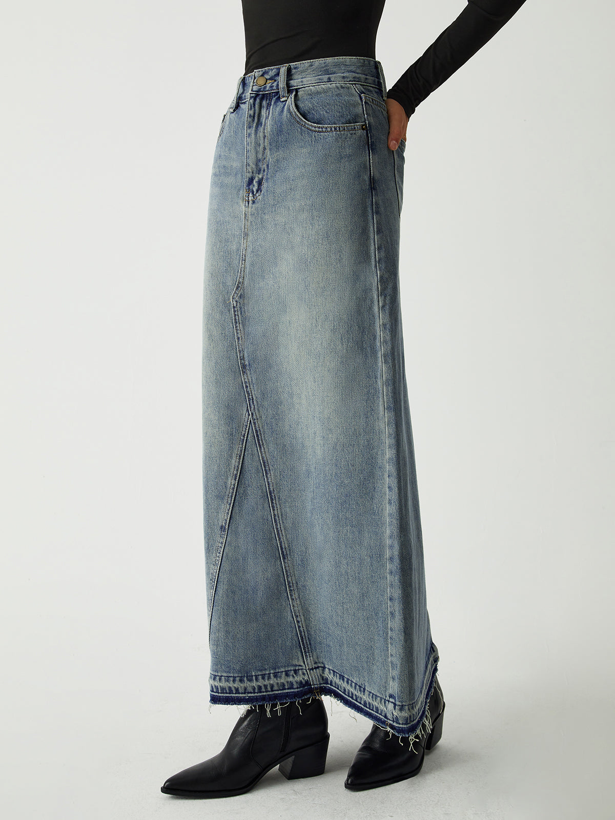 Minimalism Pockets Denim Maxi Skirt