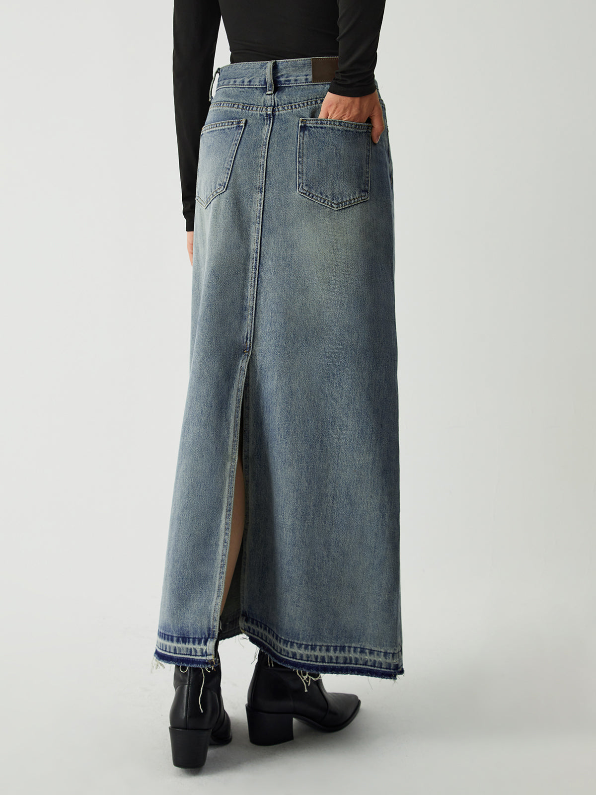 Minimalism Pockets Denim Maxi Skirt