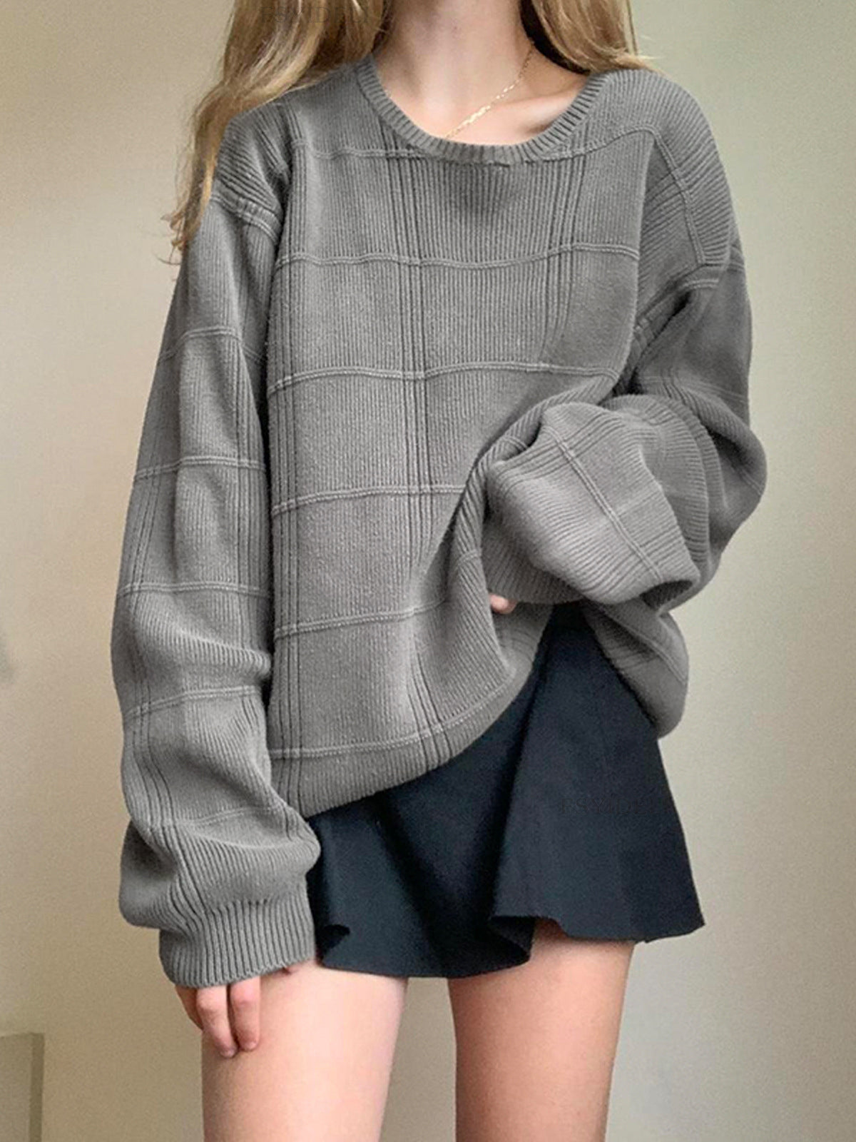 Glen Check Knit Oversized Sweater