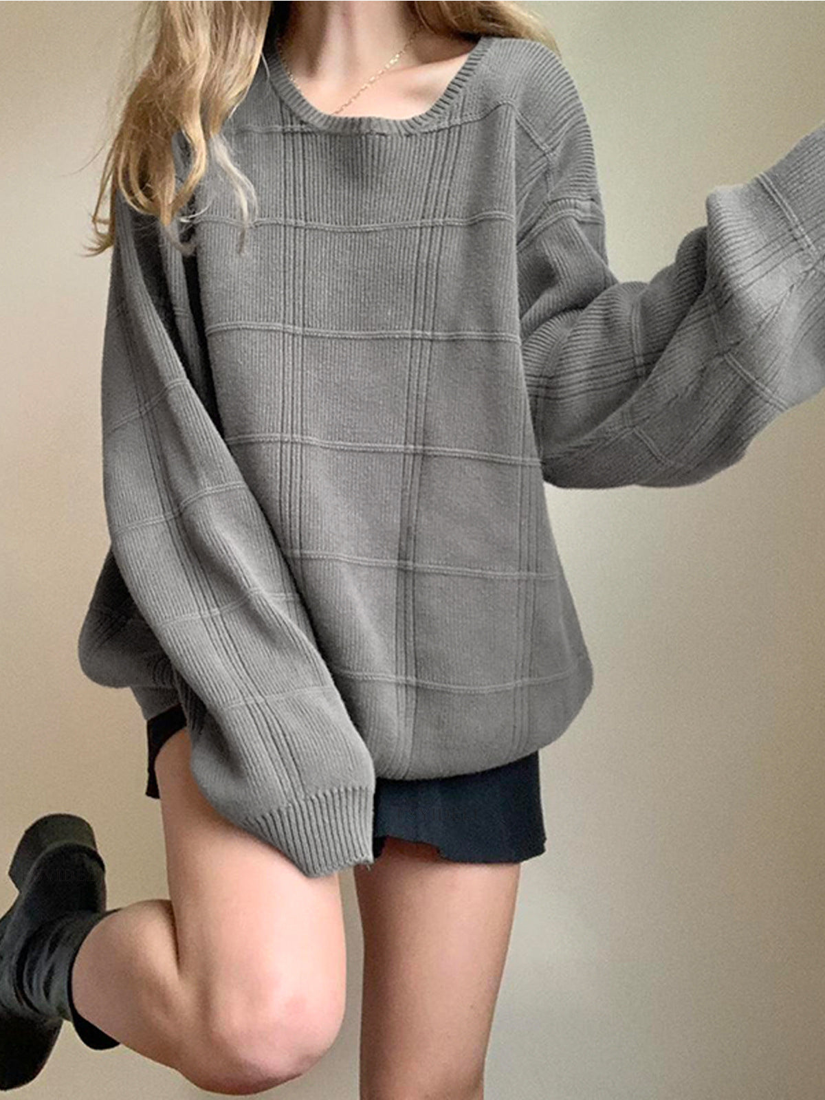 Glen Check Knit Oversized Sweater