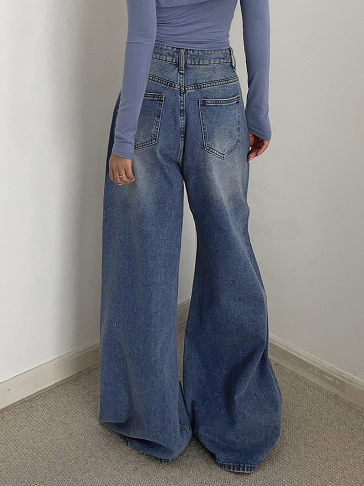 Buttoned Tied Denim Boyfriend Jeans