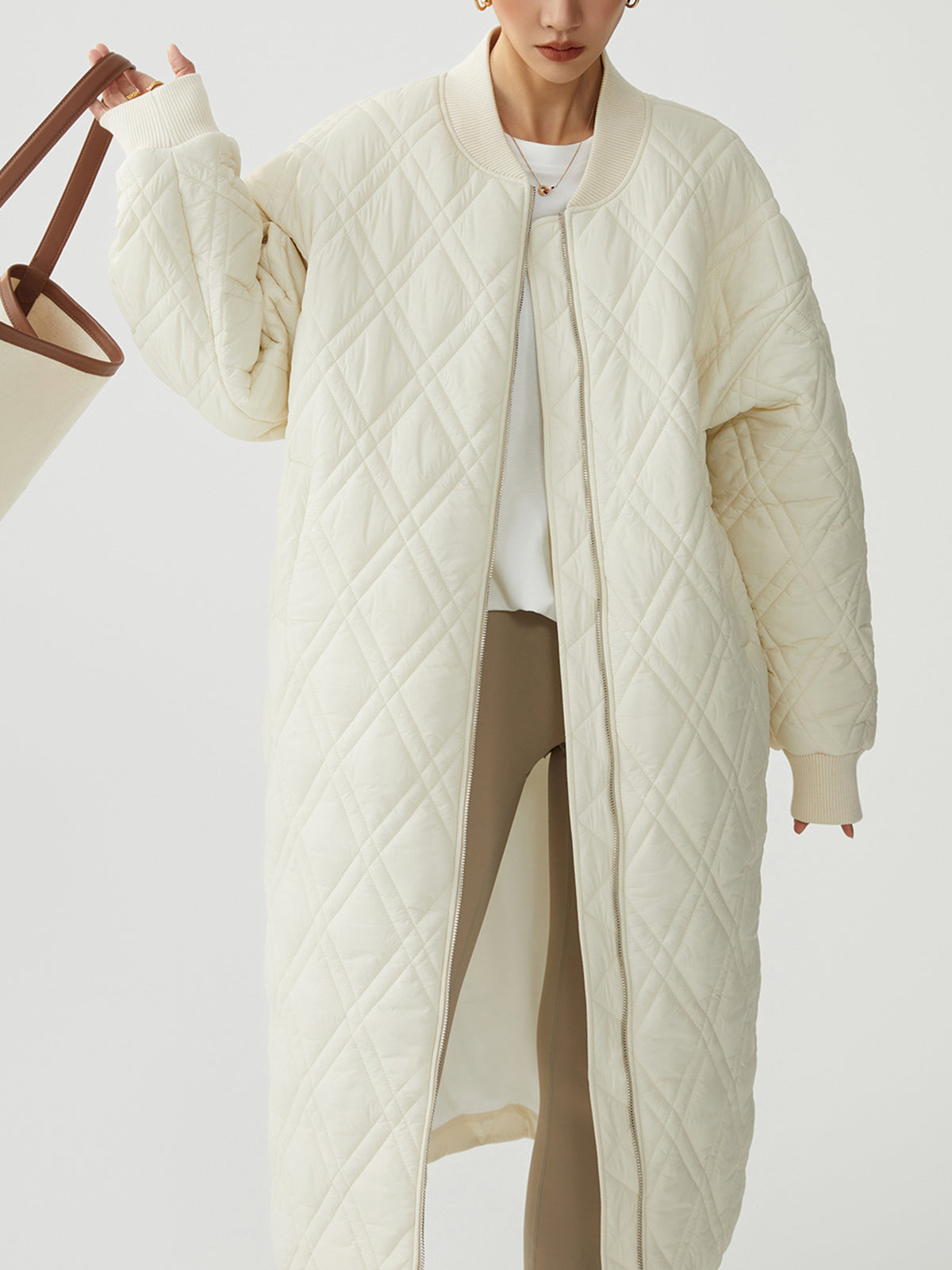 Longline Quilted Puffer Zip Up Coat