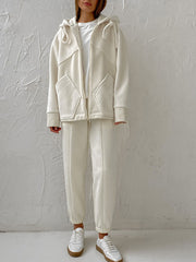 Minimalism Fleece Hooded Two Piece Pants Set