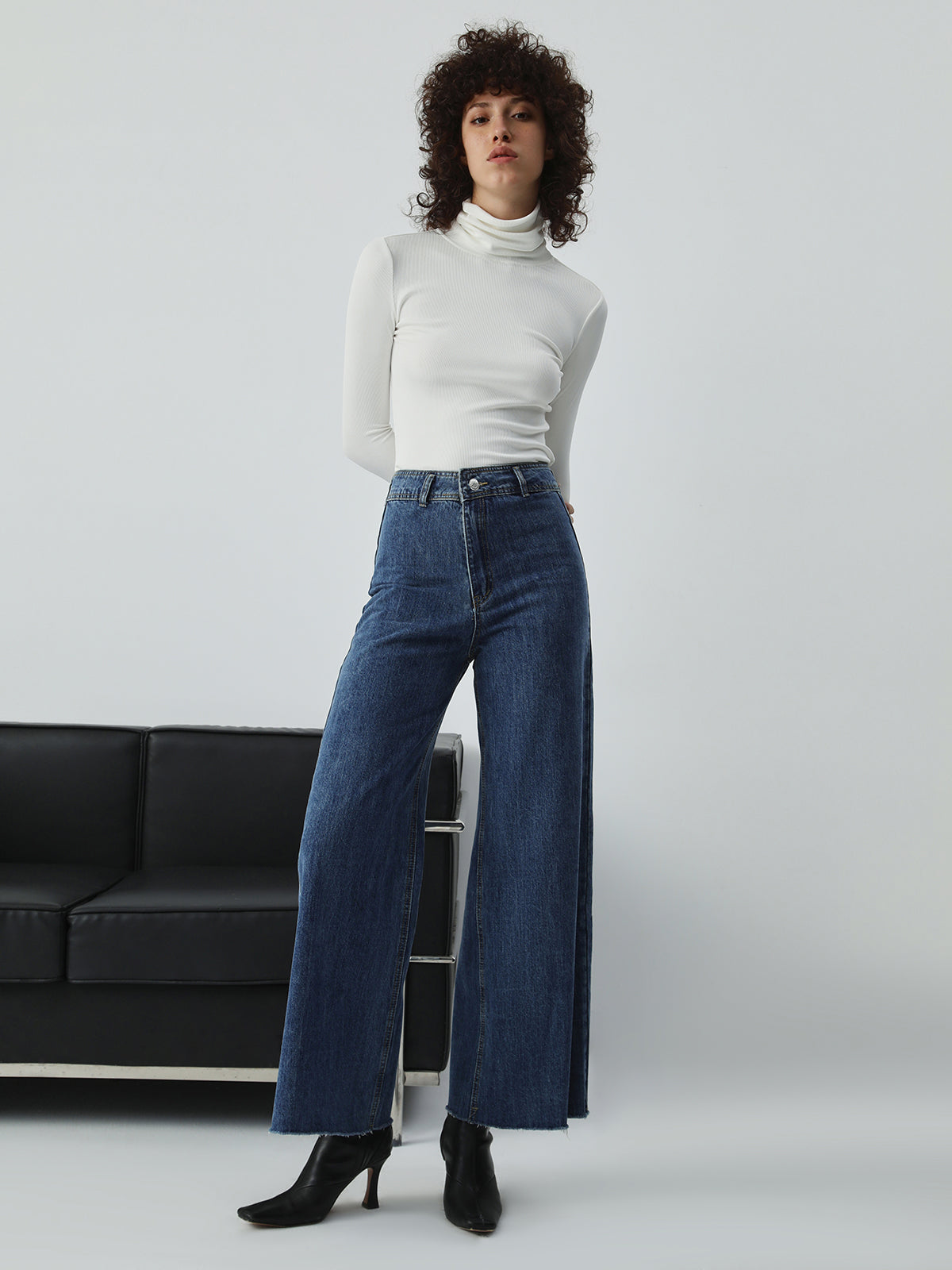 Denim Wide Leg Culotte Pants