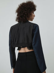 Double Lined Pinstripe Raw Hem Crop Blazer