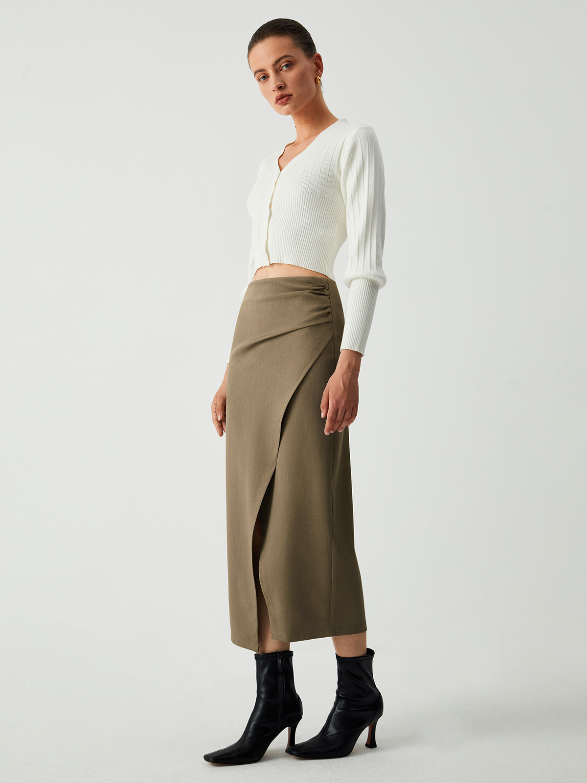 Maple Wrap Slit Midi Skirt