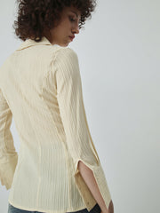 Side Tied Decor Textured Long Sleeve Shirt