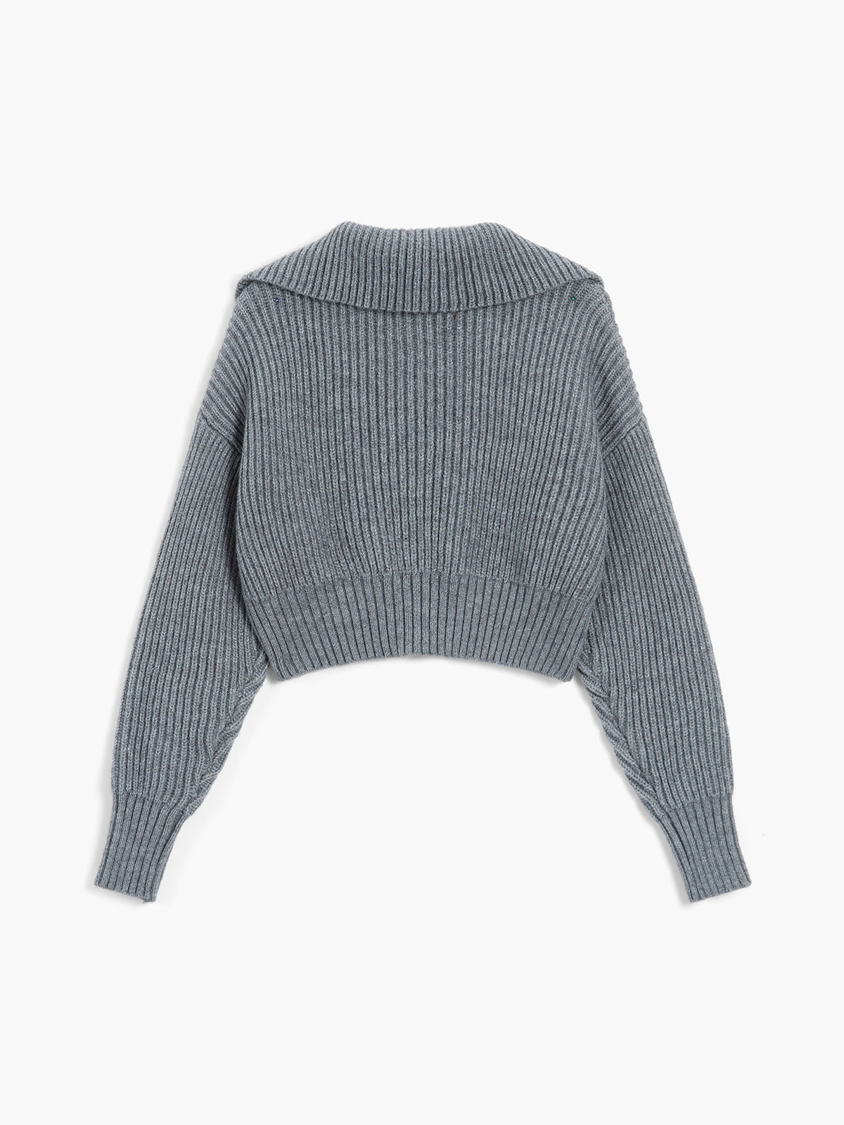 Rib Solid Crop Collared Pullover Sweater