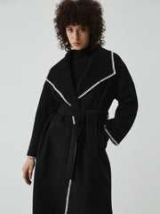 Embroidered Trim Longline Coat