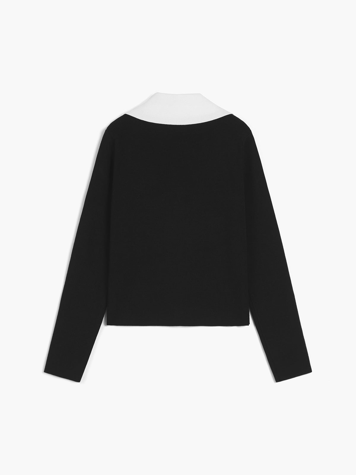 Contrast Trim Open Collar Sweater