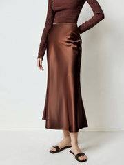 Caramel Satin Flowy Maxi Skirt