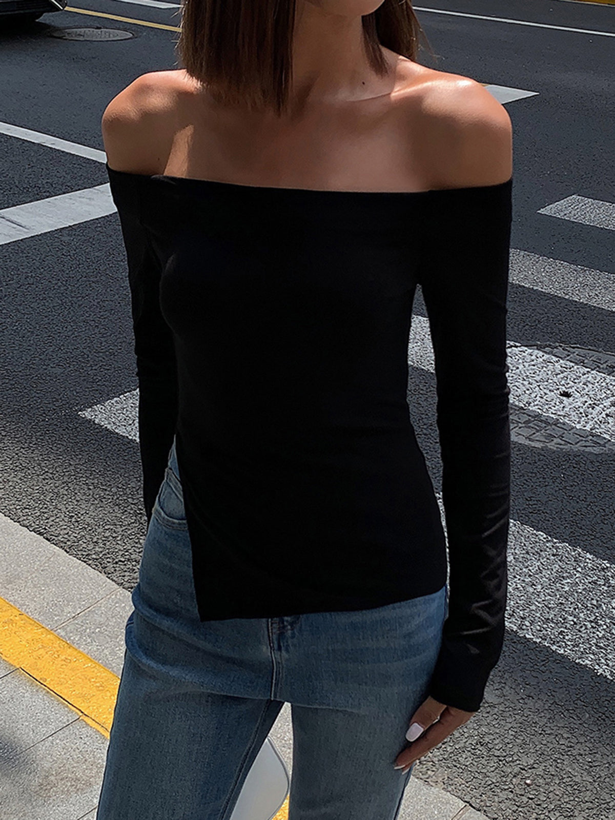 Terracotta Off Shoulder Long Sleeve Shirt