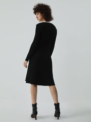 Two Tone V-Neck Long Sleeve Midi Sweater Dress