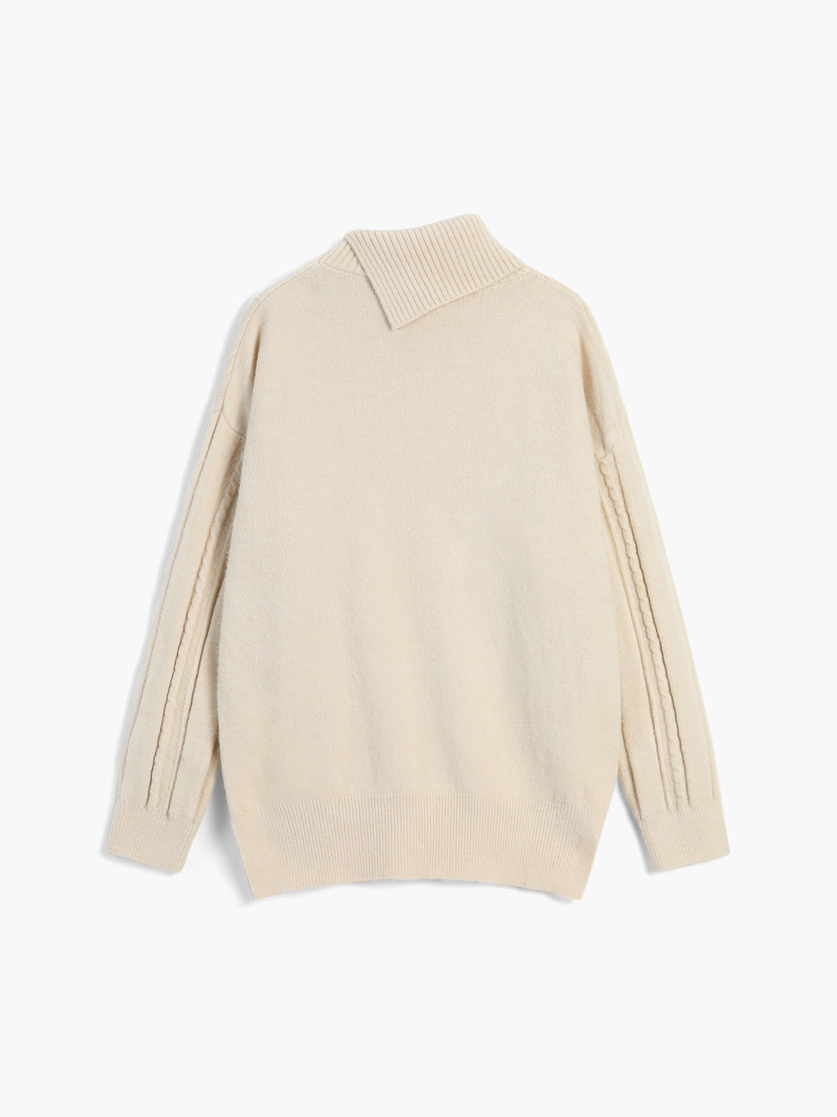 Buttoned Neckline Mock Neck Cable Knit Sweater