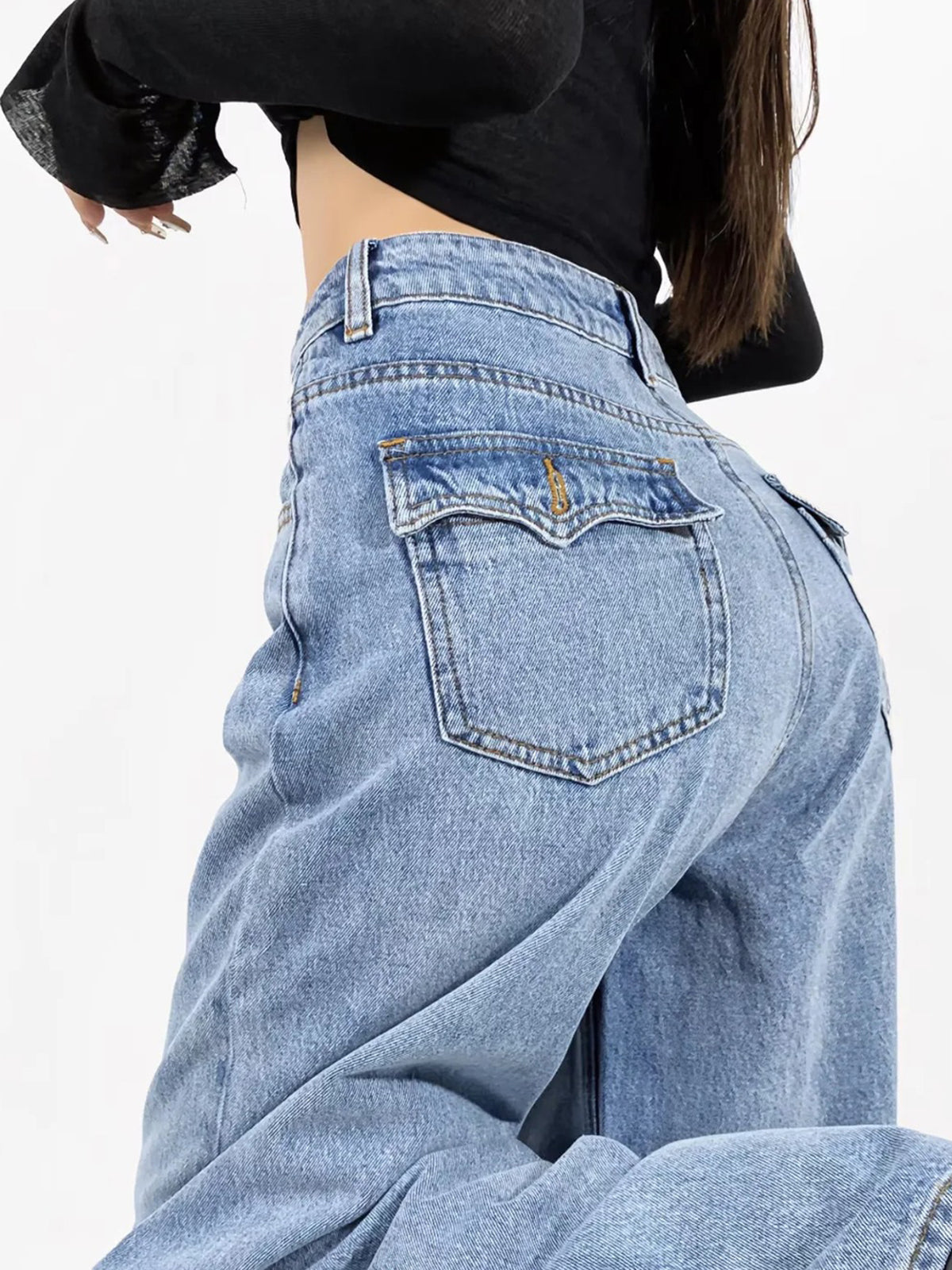 Angel Wings Pocket Detail Denim Boyfriend Jeans