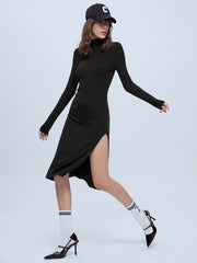 Long Sleeve Turtleneck Slit Sweater Dress